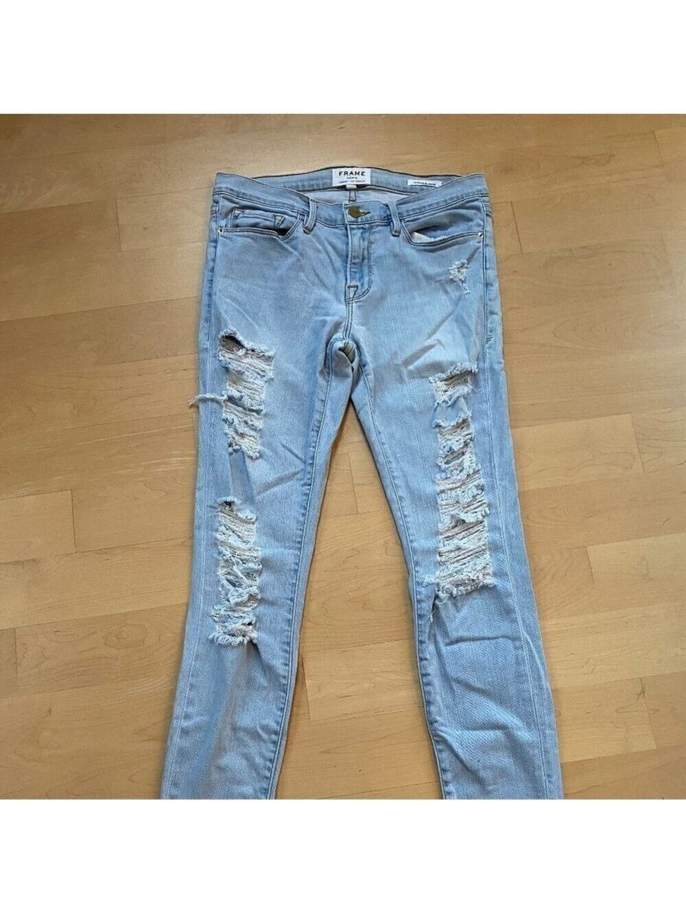 FRAME Blue "Le Skinny De Jeanne" Jeans Sz 29 Distressed Light Blue